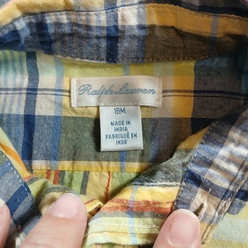 Ralph Lauren Baby Boys Plaid Button Down Shirts Lot‎ 18M Yellow Blue Red
